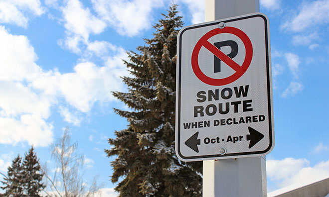 Snow route parking ban declared for Tuesday