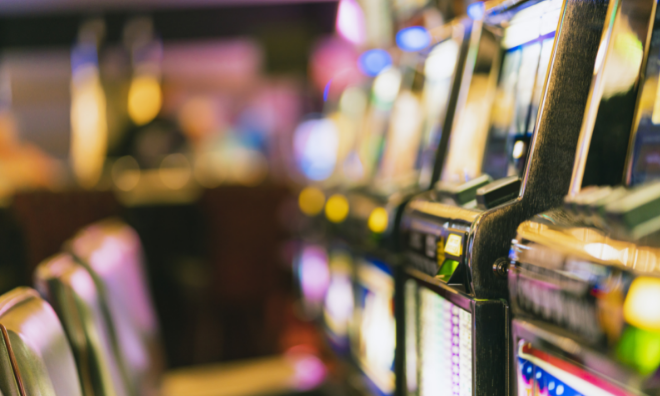 Casino slot machines and colourful lighting