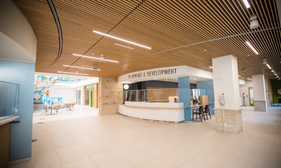 County Hall service counter and view into lobby area