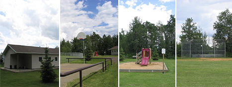 Antler Lake Uncas community hall Antler Lake park, ball diamond, hall, basketball net