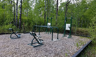 Outdoor fitness equipment at Strathcona Wilderness Centre