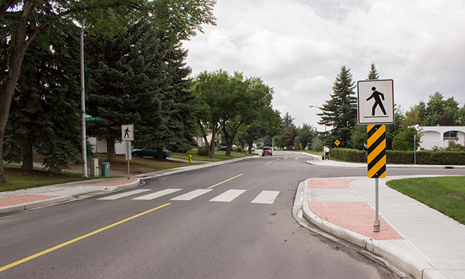 Image showing a curb extension which is a traffic calming feature