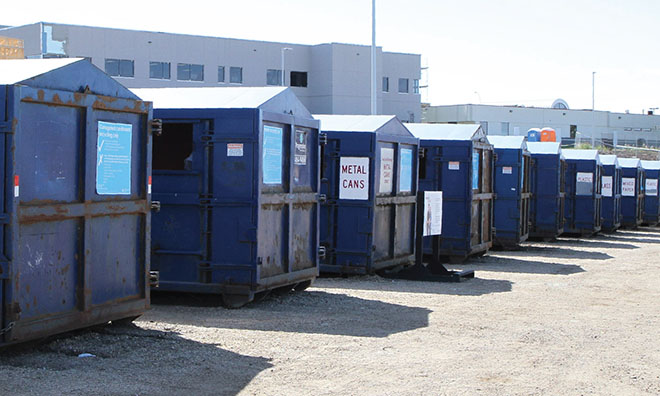 Recycle bins in a row